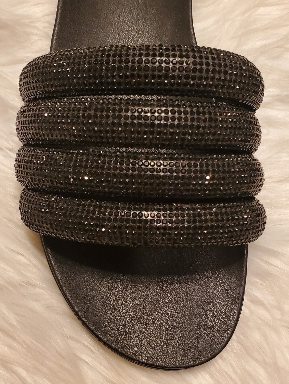 Forever Link Kilter-64 Black Rhinestone Slide Sandals Glam Sparkle Flats Size 10 - Picture 7 of 8